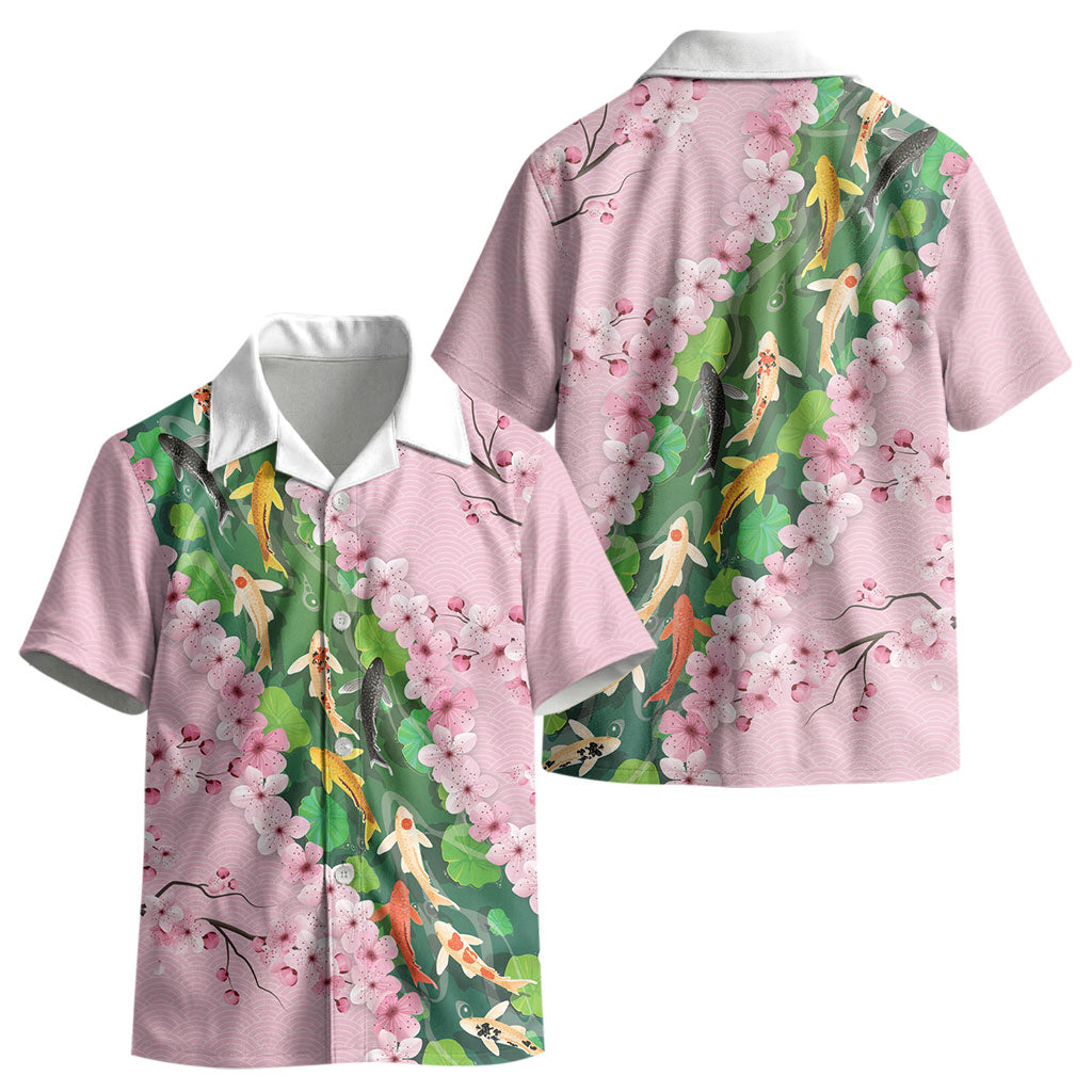 Koi Fish Sakura Japan Kid Hawaiian Shirt Eternal Flow Cherry Blossom Seigaiha Pattern