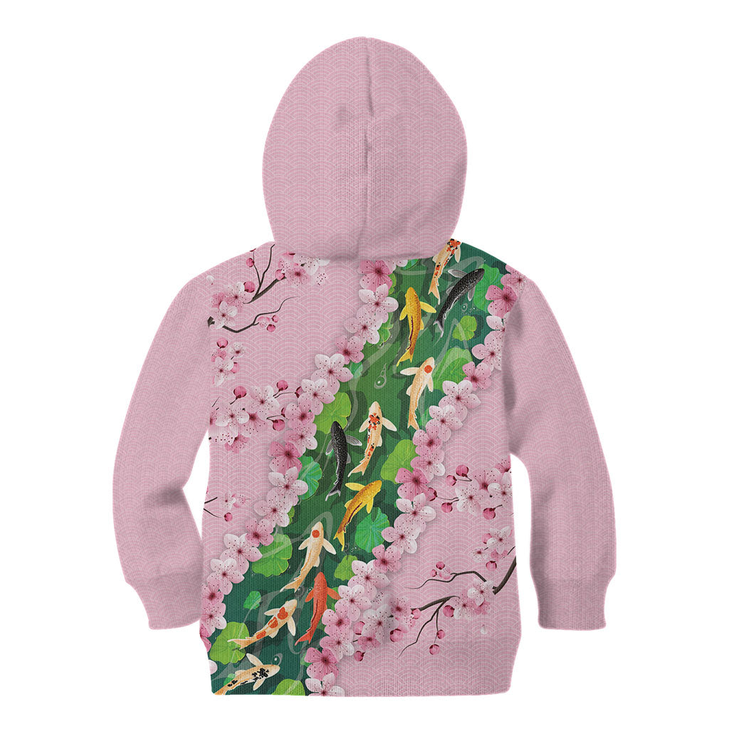 Koi Fish Sakura Japan Kid Hoodie Eternal Flow Cherry Blossom Seigaiha Pattern