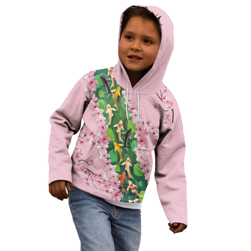 Koi Fish Sakura Japan Kid Hoodie Eternal Flow Cherry Blossom Seigaiha Pattern