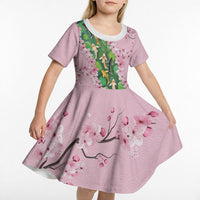Koi Fish Sakura Japan Kid Short Sleeve Dress Eternal Flow Cherry Blossom Seigaiha Pattern