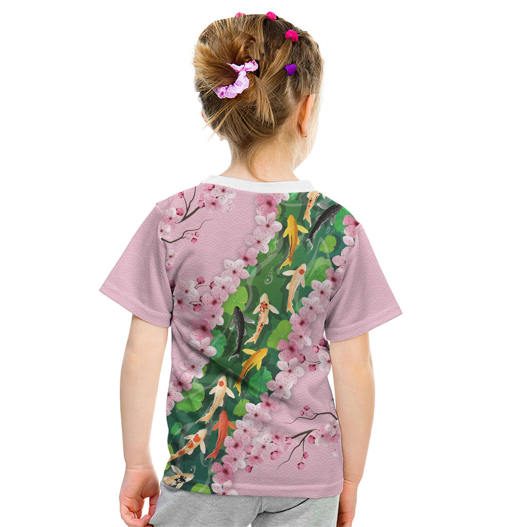 Koi Fish Sakura Japan Kid T Shirt Eternal Flow Cherry Blossom Seigaiha Pattern