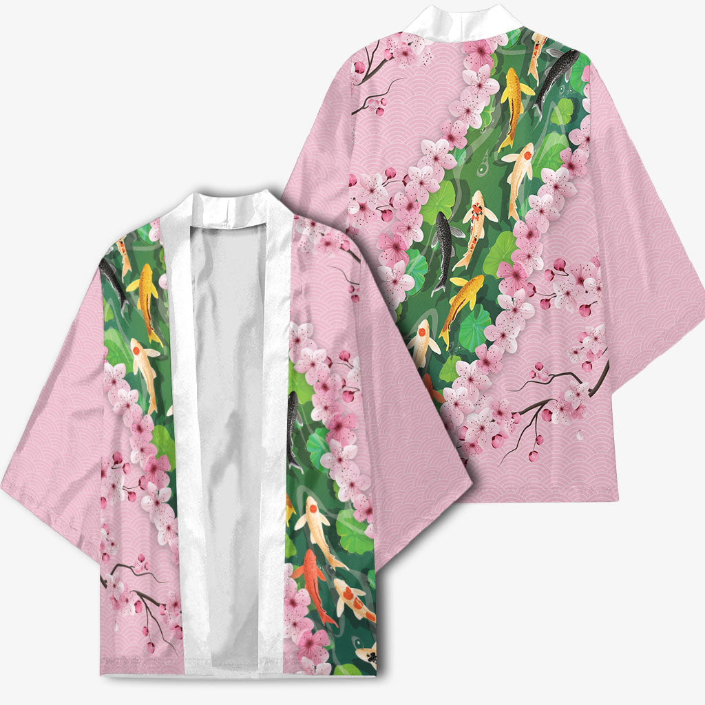 Koi Fish Sakura Japan Kimono Eternal Flow Cherry Blossom Seigaiha Pattern