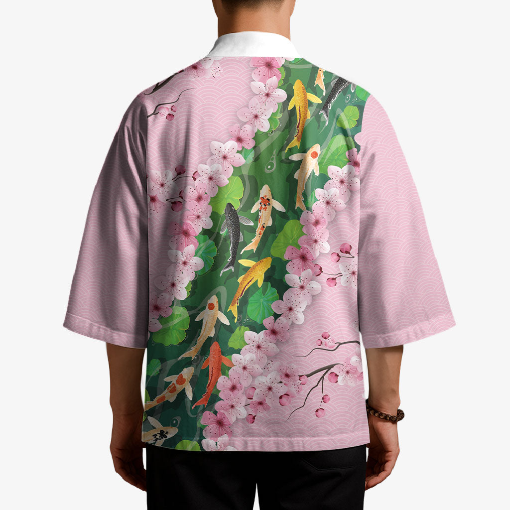 Koi Fish Sakura Japan Kimono Eternal Flow Cherry Blossom Seigaiha Pattern