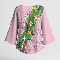 Koi Fish Sakura Japan Kimono Sleeve Blouse Eternal Flow Cherry Blossom Seigaiha Pattern