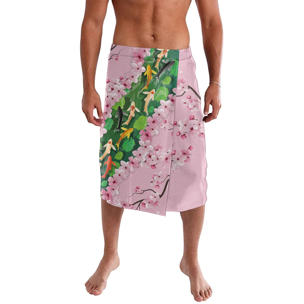 Koi Fish Sakura Japan Lavalava Eternal Flow Cherry Blossom Seigaiha Pattern