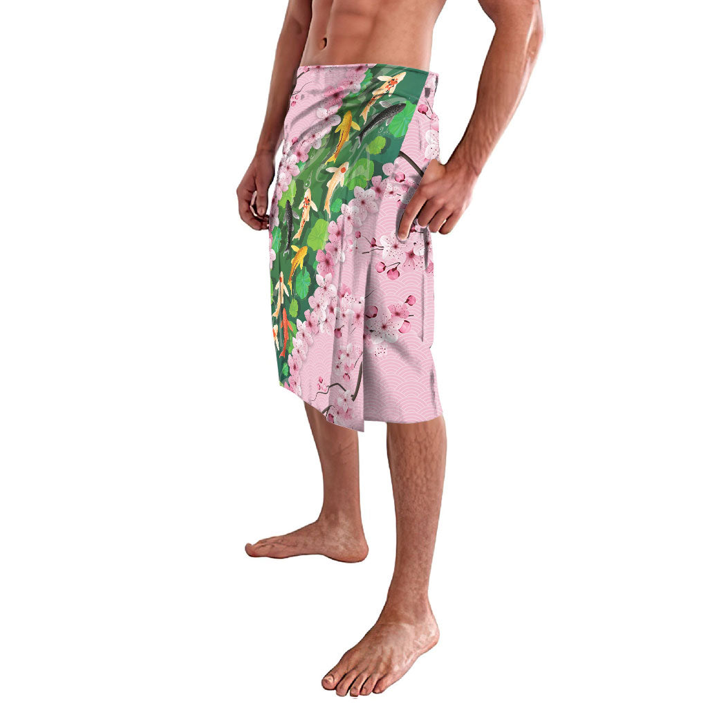 Koi Fish Sakura Japan Lavalava Eternal Flow Cherry Blossom Seigaiha Pattern