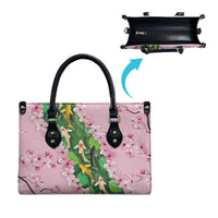 Koi Fish Sakura Japan Leather Bag Eternal Flow Cherry Blossom Seigaiha Pattern