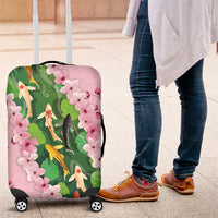 Koi Fish Sakura Japan Luggage Cover Eternal Flow Cherry Blossom Seigaiha Pattern