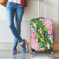 Koi Fish Sakura Japan Luggage Cover Eternal Flow Cherry Blossom Seigaiha Pattern