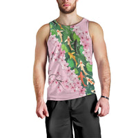 Koi Fish Sakura Japan Men Tank Top Eternal Flow Cherry Blossom Seigaiha Pattern