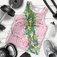 Koi Fish Sakura Japan Men Tank Top Eternal Flow Cherry Blossom Seigaiha Pattern
