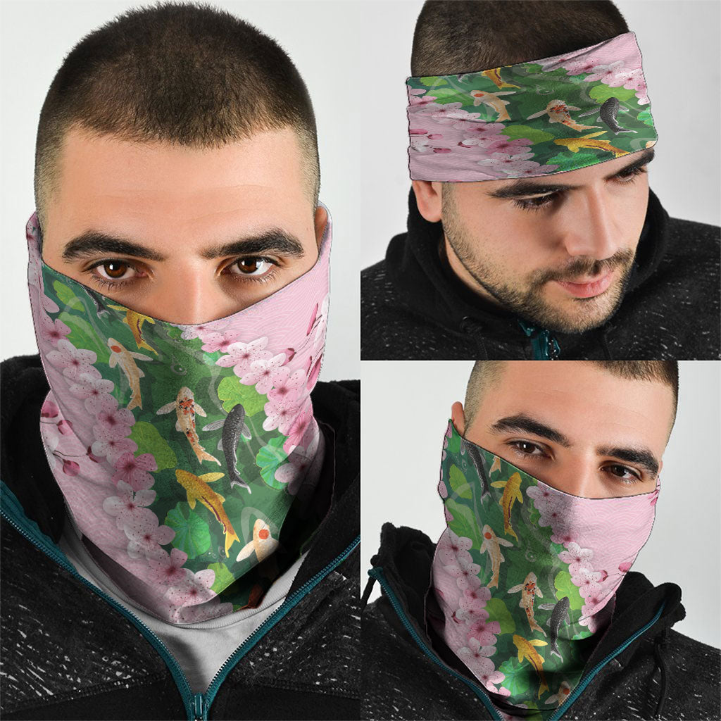 Koi Fish Sakura Japan Neck Gaiter Eternal Flow Cherry Blossom Seigaiha Pattern
