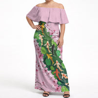 Koi Fish Sakura Japan Off Shoulder Maxi Dress Eternal Flow Cherry Blossom Seigaiha Pattern