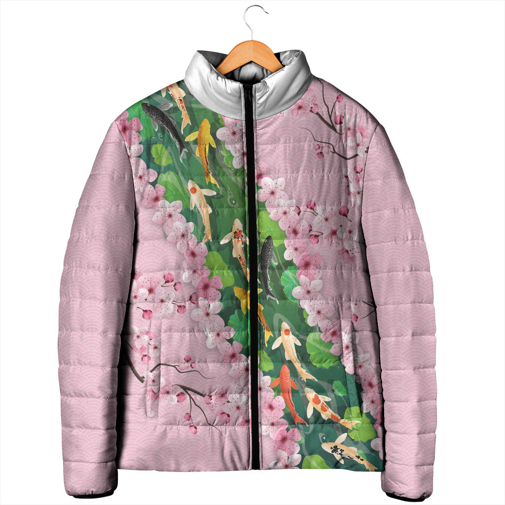 Koi Fish Sakura Japan Padded Jacket Eternal Flow Cherry Blossom Seigaiha Pattern