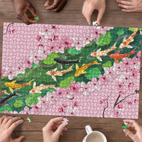 Koi Fish Sakura Japan Puzzle Eternal Flow Cherry Blossom Seigaiha Pattern