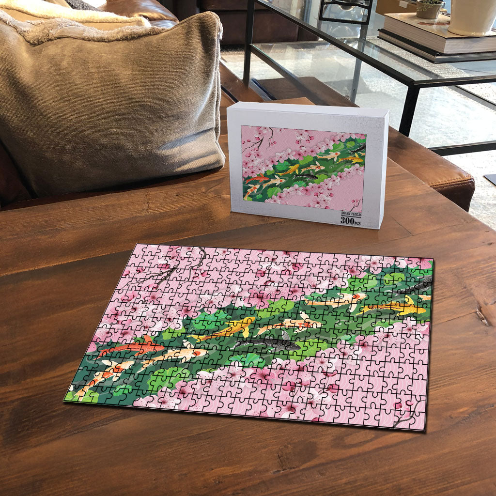 Koi Fish Sakura Japan Puzzle Eternal Flow Cherry Blossom Seigaiha Pattern
