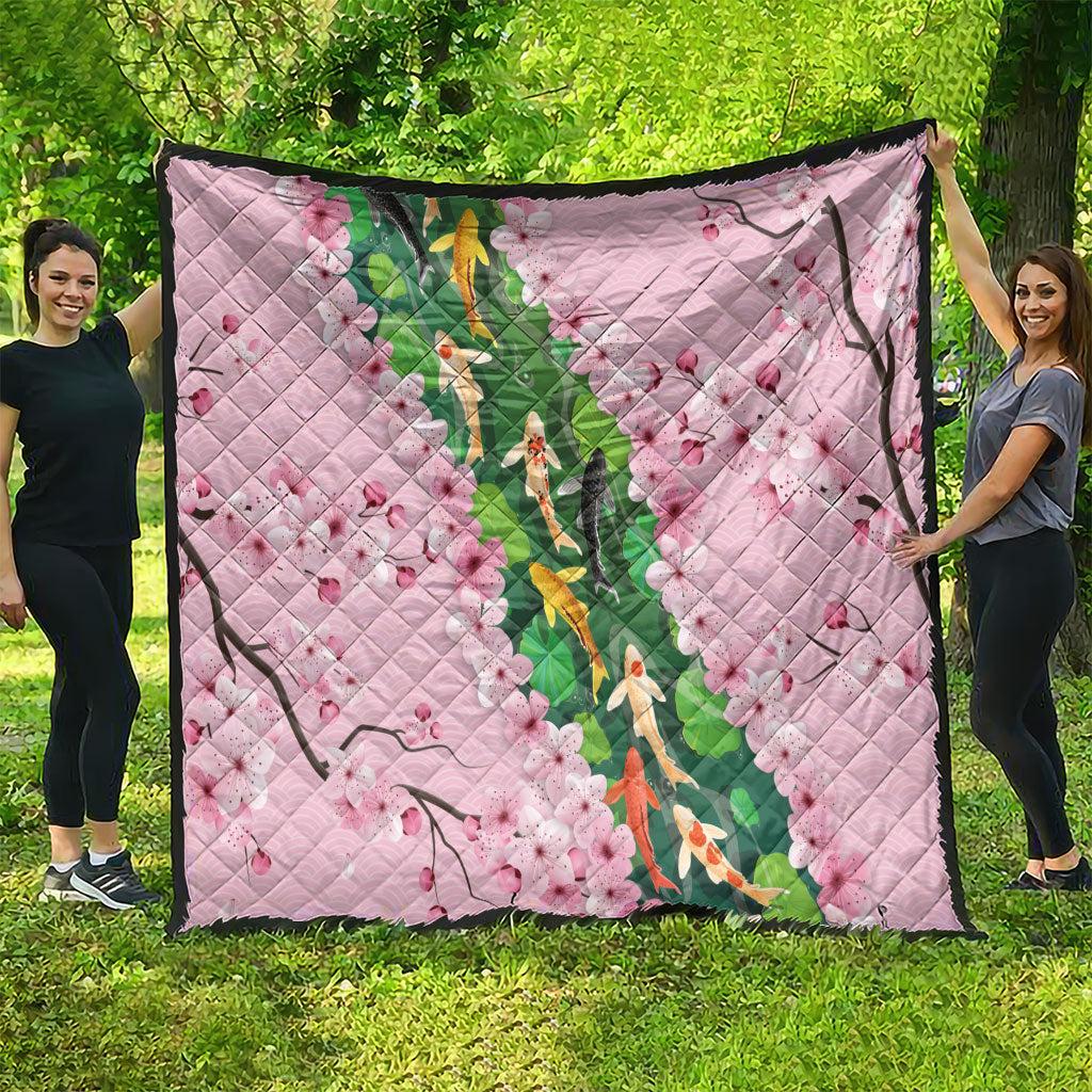 Koi Fish Sakura Japan Quilt Eternal Flow Cherry Blossom Seigaiha Pattern