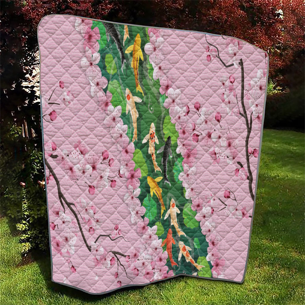 Koi Fish Sakura Japan Quilt Eternal Flow Cherry Blossom Seigaiha Pattern
