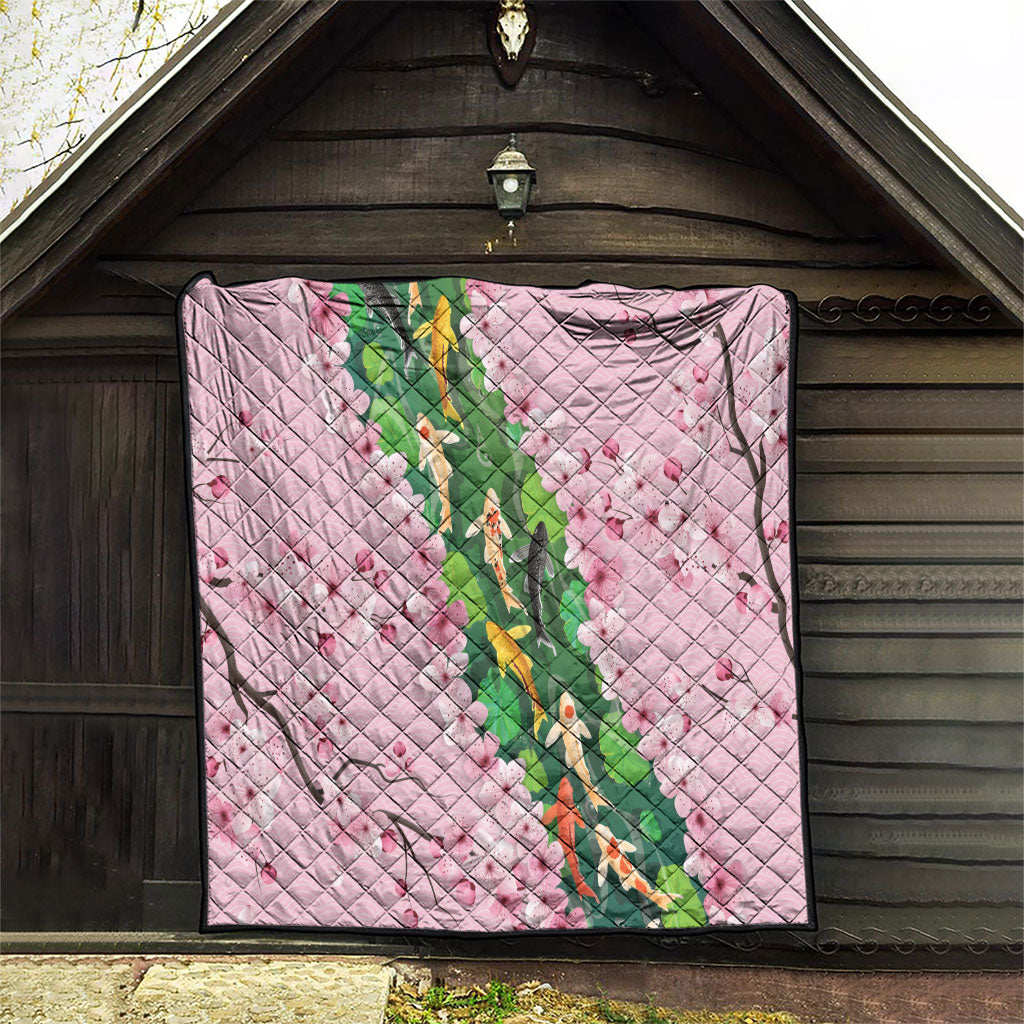 Koi Fish Sakura Japan Quilt Eternal Flow Cherry Blossom Seigaiha Pattern