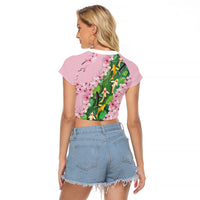 Koi Fish Sakura Japan Raglan Cropped T Shirt Eternal Flow Cherry Blossom Seigaiha Pattern