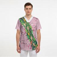 Koi Fish Sakura Japan Scrub Top Eternal Flow Cherry Blossom Seigaiha Pattern