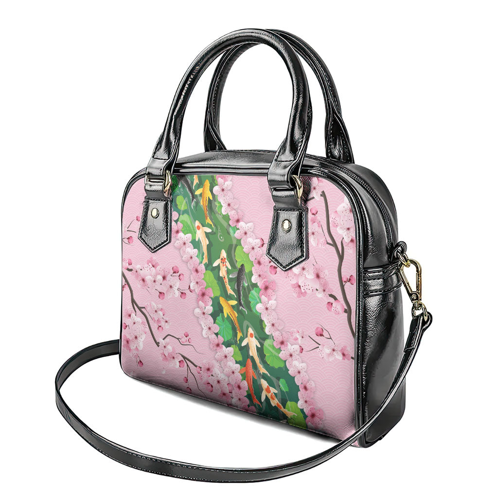 Koi Fish Sakura Japan Shoulder Handbag Eternal Flow Cherry Blossom Seigaiha Pattern