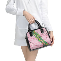 Koi Fish Sakura Japan Shoulder Handbag Eternal Flow Cherry Blossom Seigaiha Pattern