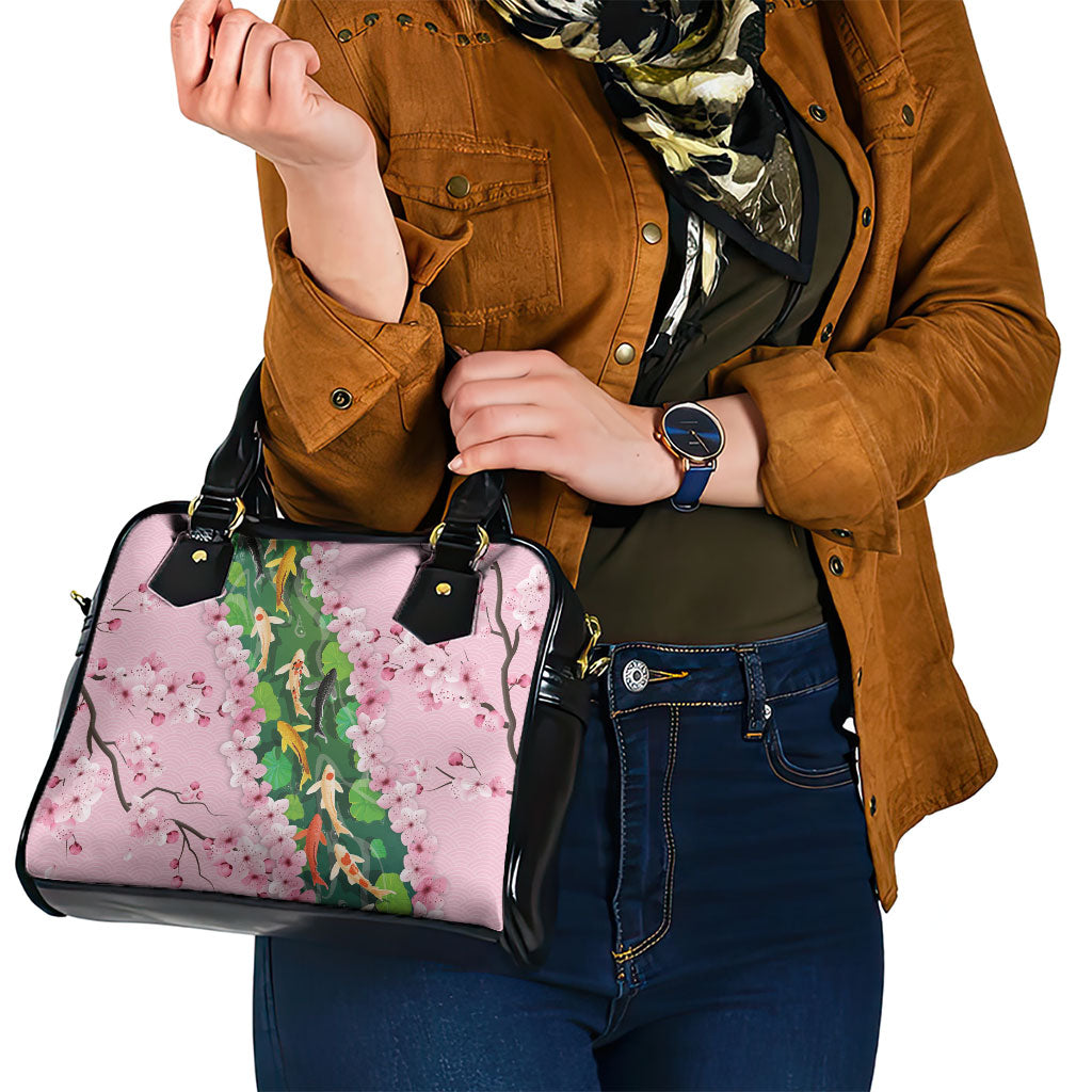 Koi Fish Sakura Japan Shoulder Handbag Eternal Flow Cherry Blossom Seigaiha Pattern