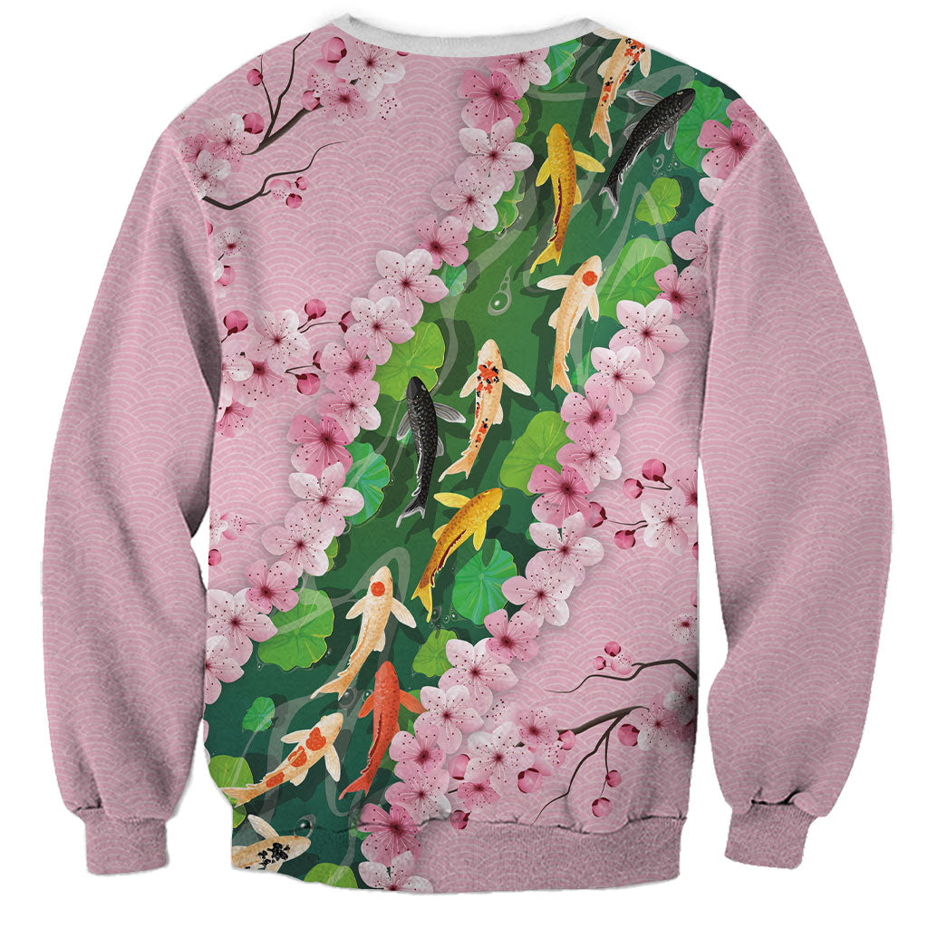 Koi Fish Sakura Japan Sweatshirt Eternal Flow Cherry Blossom Seigaiha Pattern