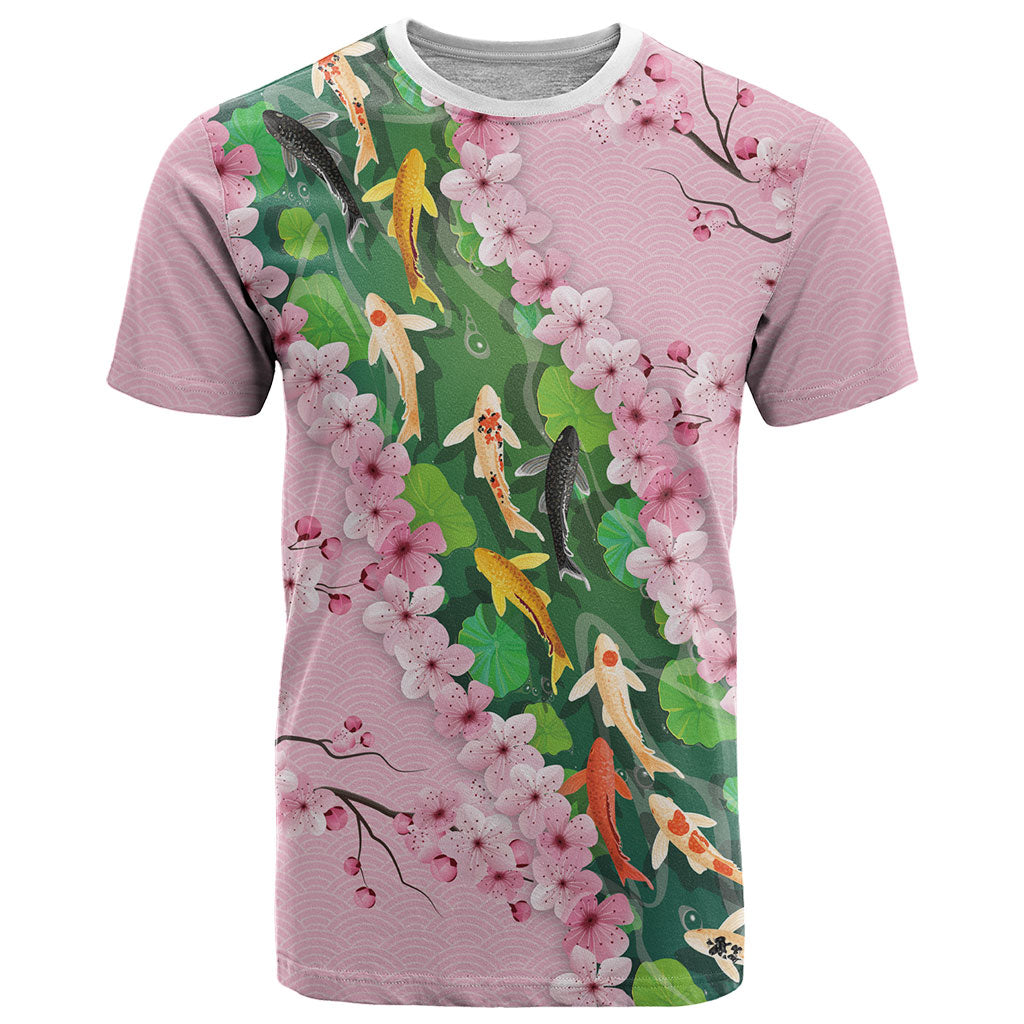 Koi Fish Sakura Japan T Shirt Eternal Flow Cherry Blossom Seigaiha Pattern