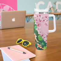 Koi Fish Sakura Japan Tumbler With Handle Eternal Flow Cherry Blossom Seigaiha Pattern