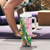 Koi Fish Sakura Japan Tumbler With Handle Eternal Flow Cherry Blossom Seigaiha Pattern