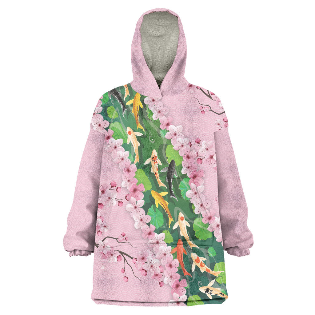 Koi Fish Sakura Japan Wearable Blanket Hoodie Eternal Flow Cherry Blossom Seigaiha Pattern