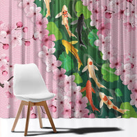 Koi Fish Sakura Japan Window Curtain Eternal Flow Cherry Blossom Seigaiha Pattern