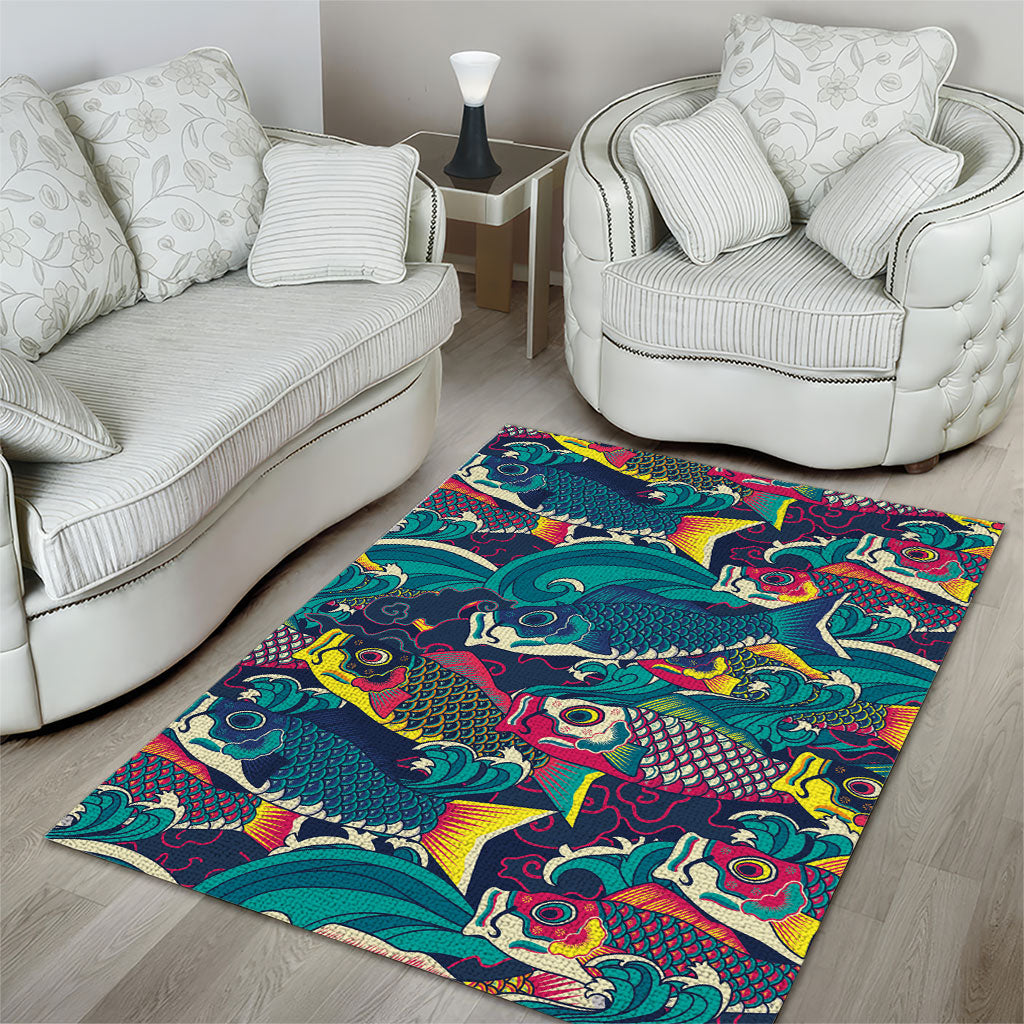 Japan Koinobori Area Rug Japanese Koi Flag Waves Pattern