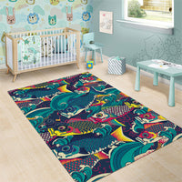 Japan Koinobori Area Rug Japanese Koi Flag Waves Pattern