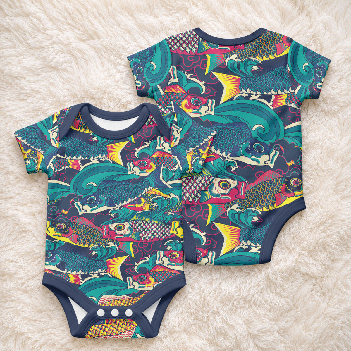 Japan Koinobori Baby Onesie Japanese Koi Flag Waves Pattern