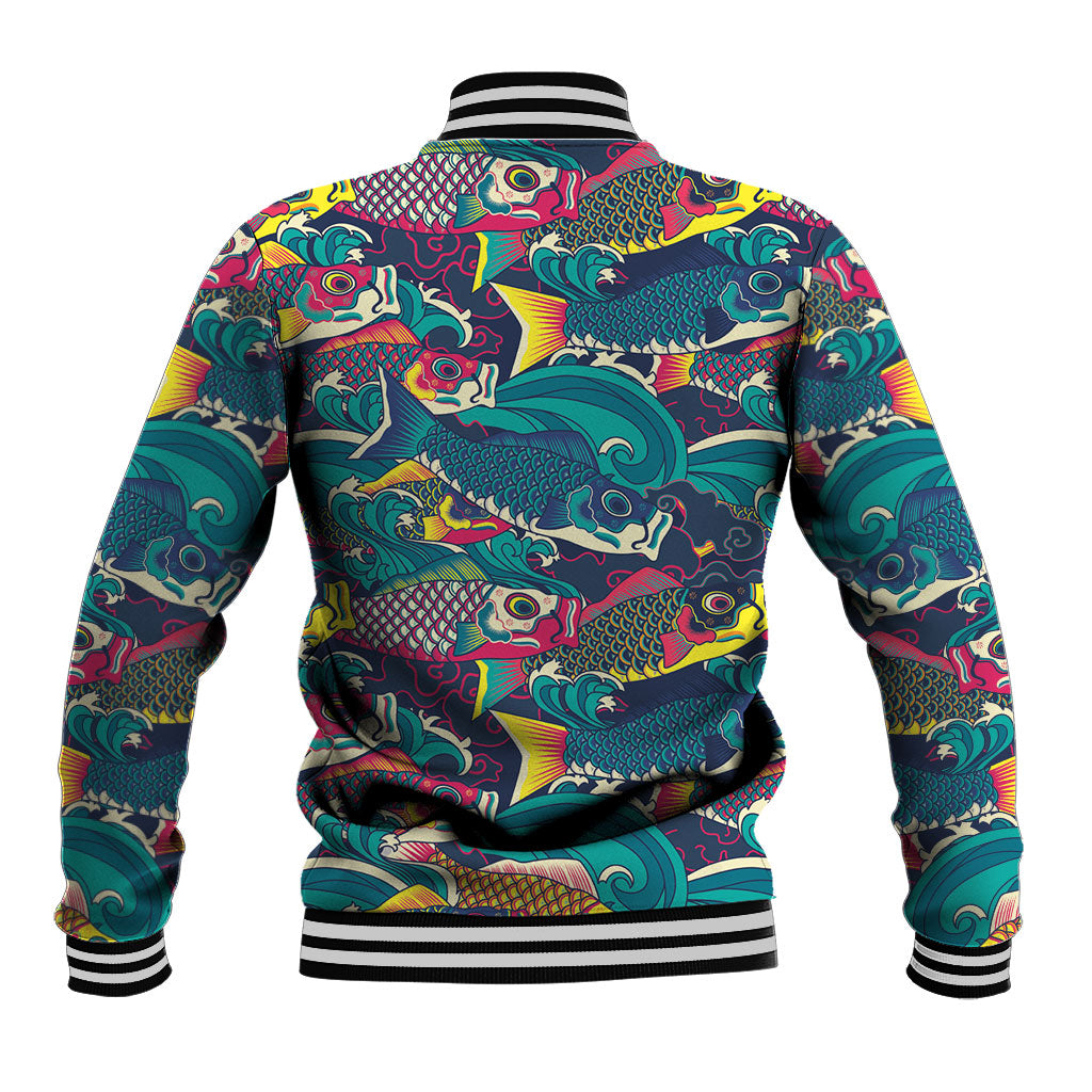 Japan Koinobori Baseball Jacket Japanese Koi Flag Waves Pattern