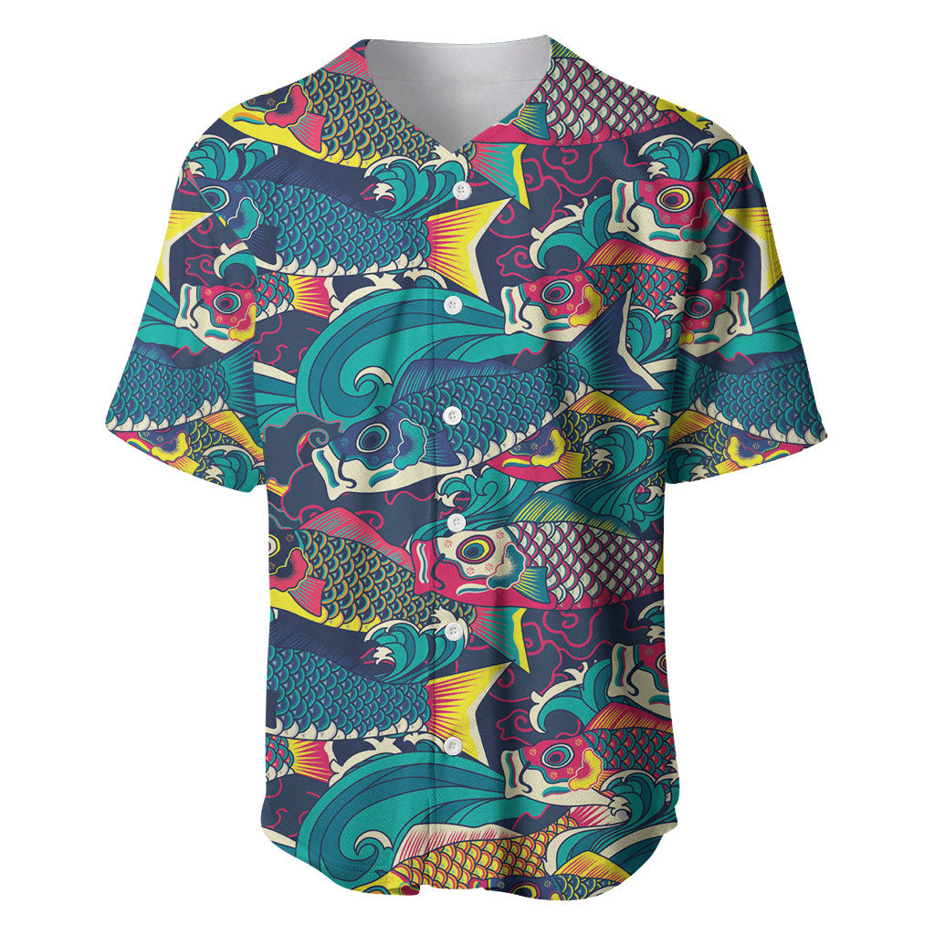 Japan Koinobori Baseball Jersey Japanese Koi Flag Waves Pattern