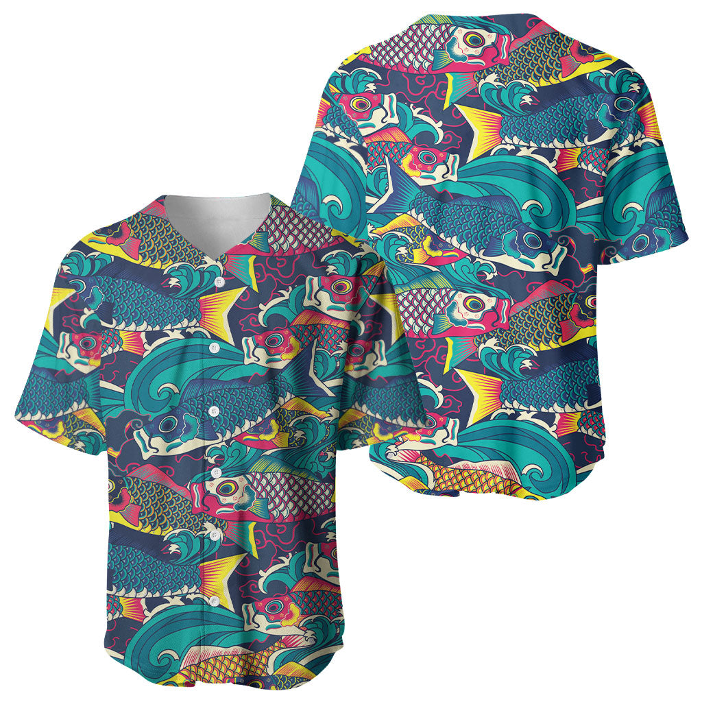 Japan Koinobori Baseball Jersey Japanese Koi Flag Waves Pattern