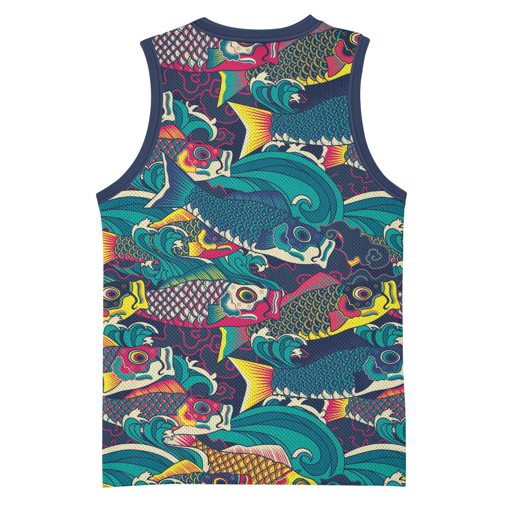 Japan Koinobori Basketball Jersey Japanese Koi Flag Waves Pattern