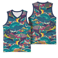 Japan Koinobori Basketball Jersey Japanese Koi Flag Waves Pattern