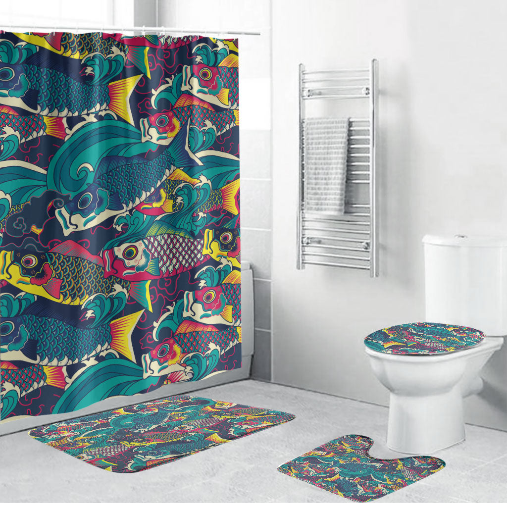 Japan Koinobori Bathroom Set Japanese Koi Flag Waves Pattern