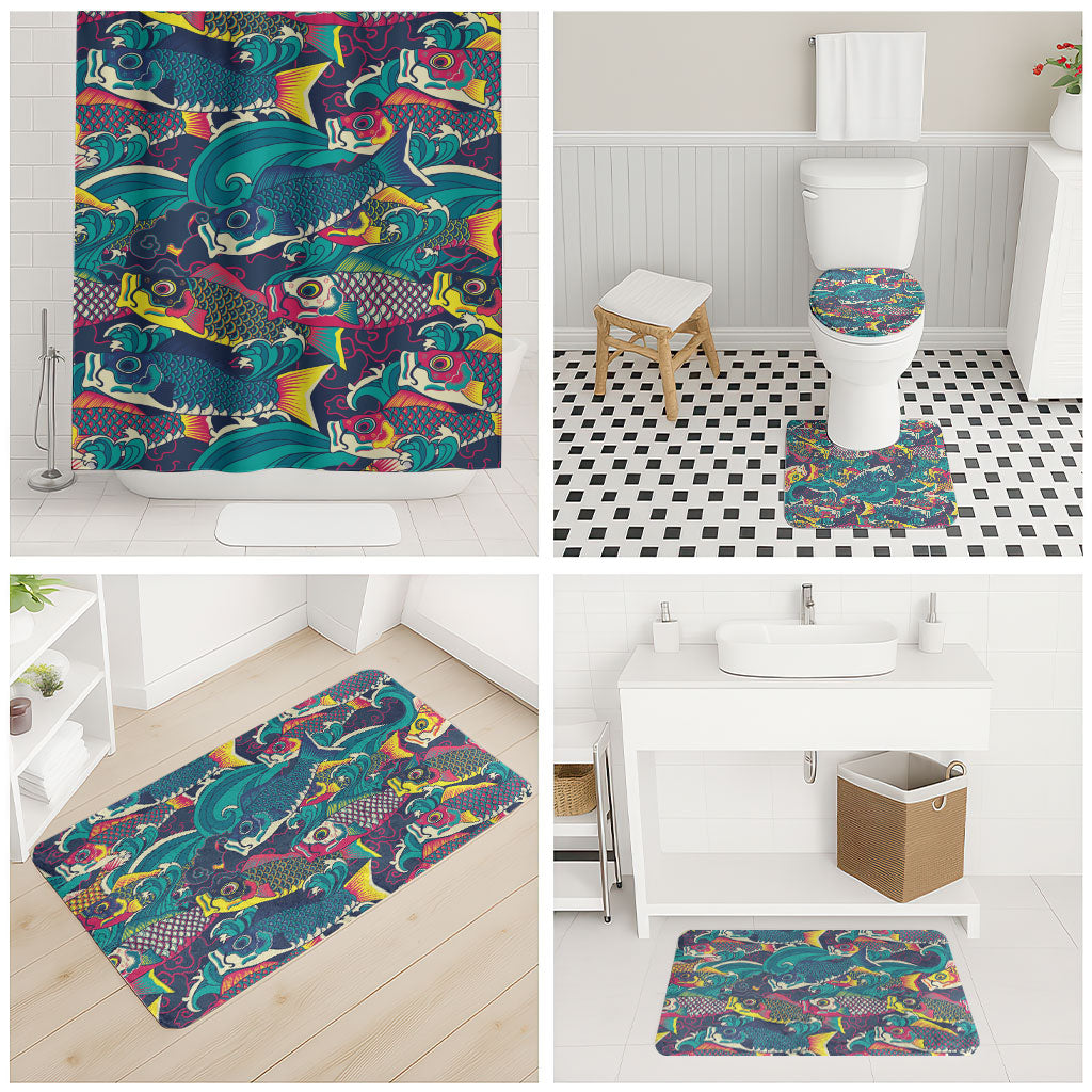 Japan Koinobori Bathroom Set Japanese Koi Flag Waves Pattern