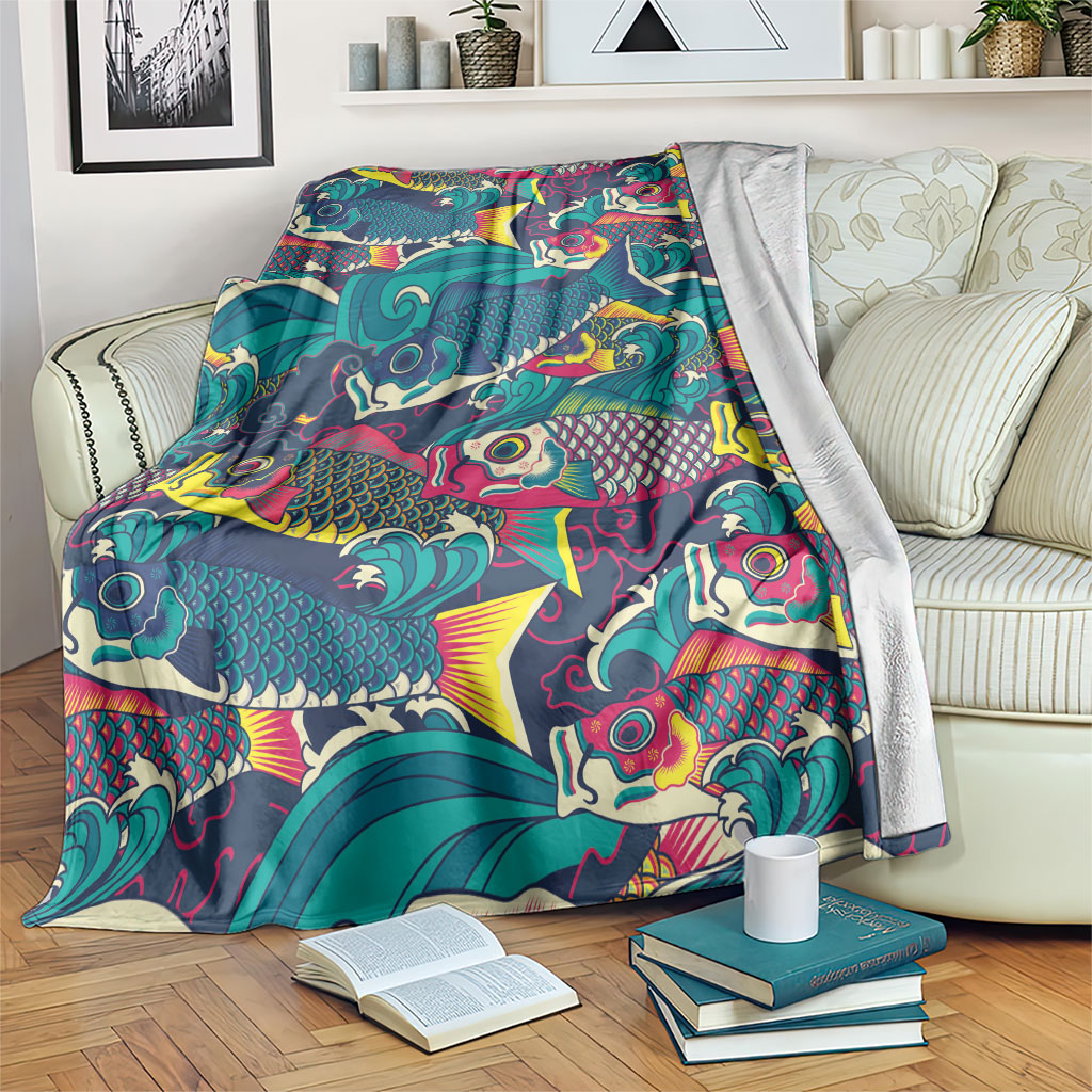 Japan Koinobori Blanket Japanese Koi Flag Waves Pattern