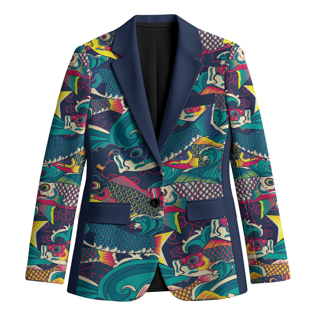 Japan Koinobori Blazer Japanese Koi Flag Waves Pattern