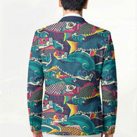 Japan Koinobori Blazer Japanese Koi Flag Waves Pattern