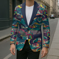 Japan Koinobori Blazer Japanese Koi Flag Waves Pattern