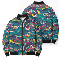 Japan Koinobori Bomber Puffer Jacket Japanese Koi Flag Waves Pattern