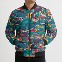 Japan Koinobori Bomber Puffer Jacket Japanese Koi Flag Waves Pattern